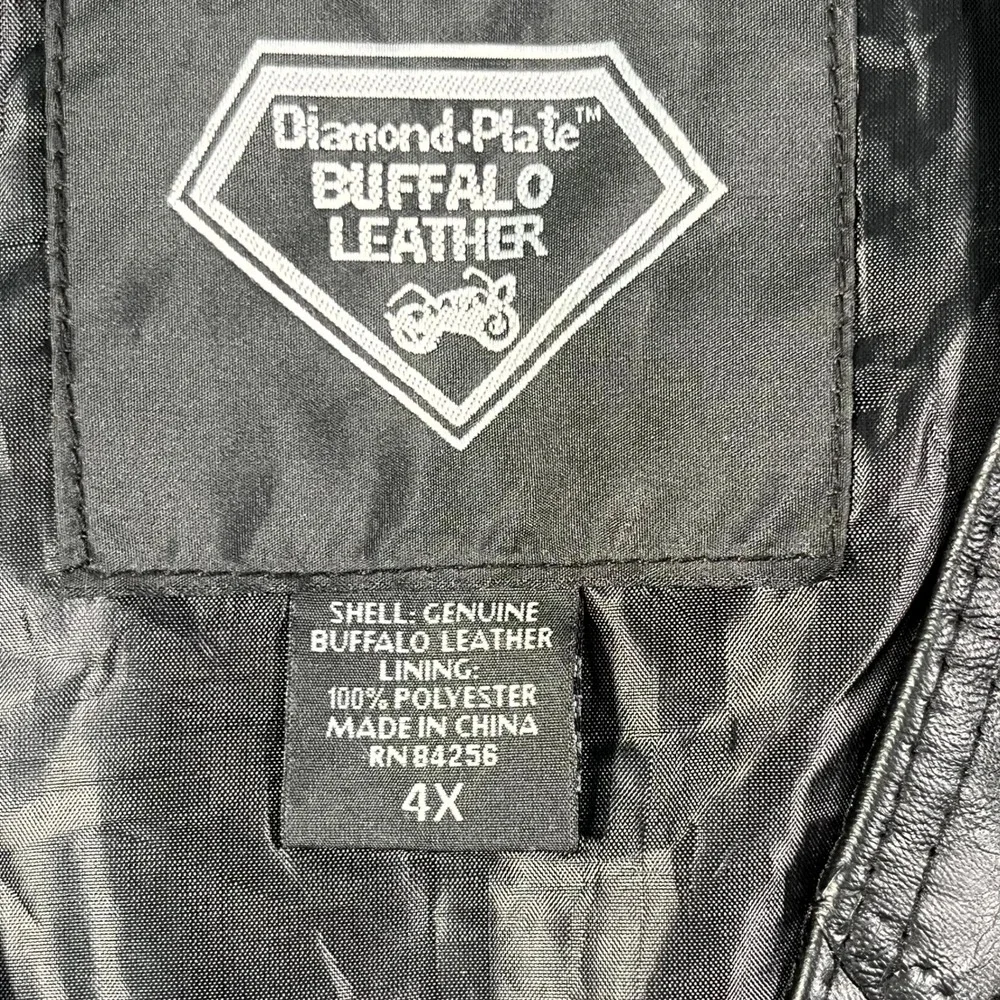 Diamond Plate Buffalo Leather Biker Vest Mens 4X Black Lined Button Front